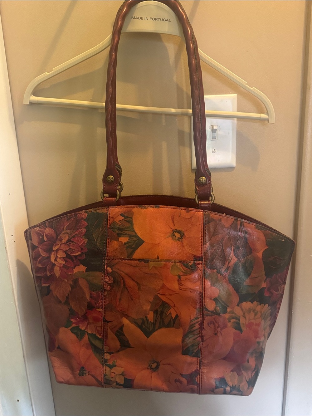 Patricia Nash Orange Floral Leather Tote